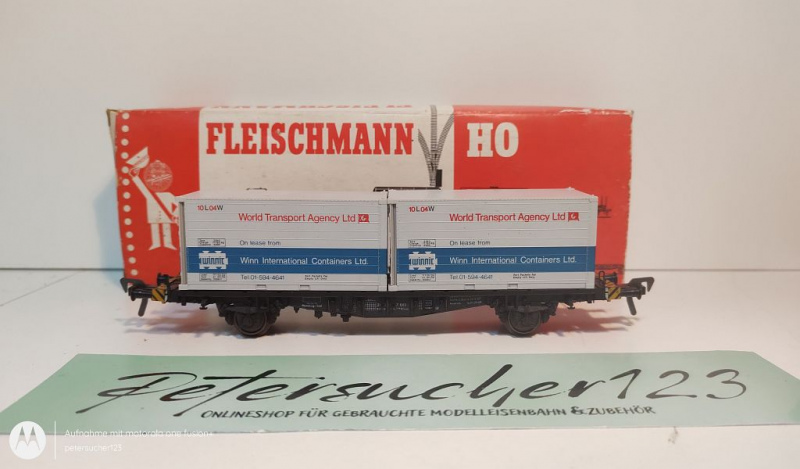 Fleischmann H0 DC 5234 Container-Tragwagen "World Transport Agency" / DB / OVP