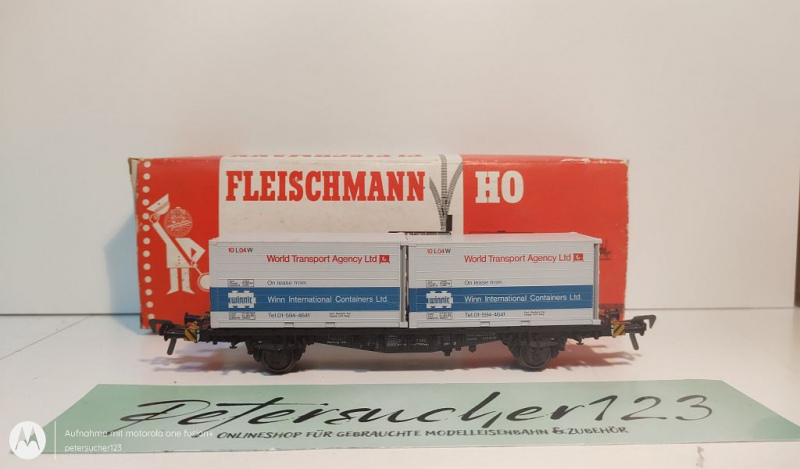 Fleischmann H0 DC 5234 Container-Tragwagen "World Transport Agency" / DB / OVP