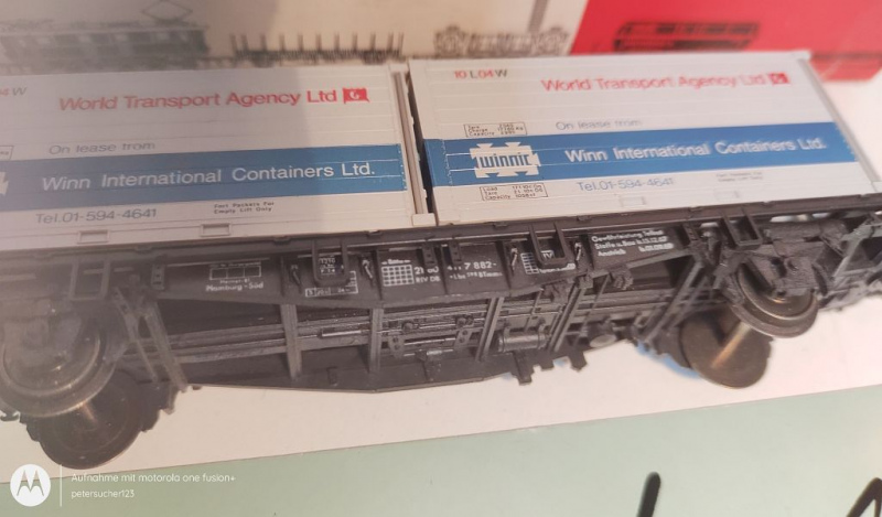 Fleischmann H0 DC 5234 Container-Tragwagen "World Transport Agency" / DB / OVP