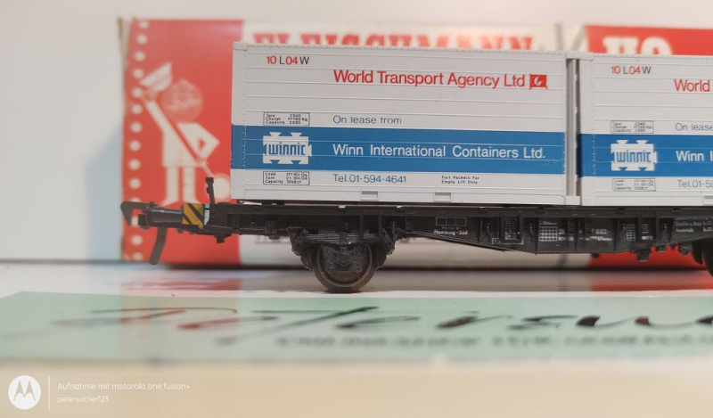 Fleischmann H0 DC 5234 Container-Tragwagen "World Transport Agency" / DB / OVP