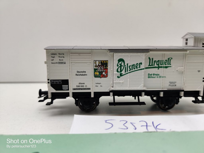 Fleischmann H0 AC 5357 Bierwagen "Pilsener Urquell" m Brmshs / G / NEM / DRG