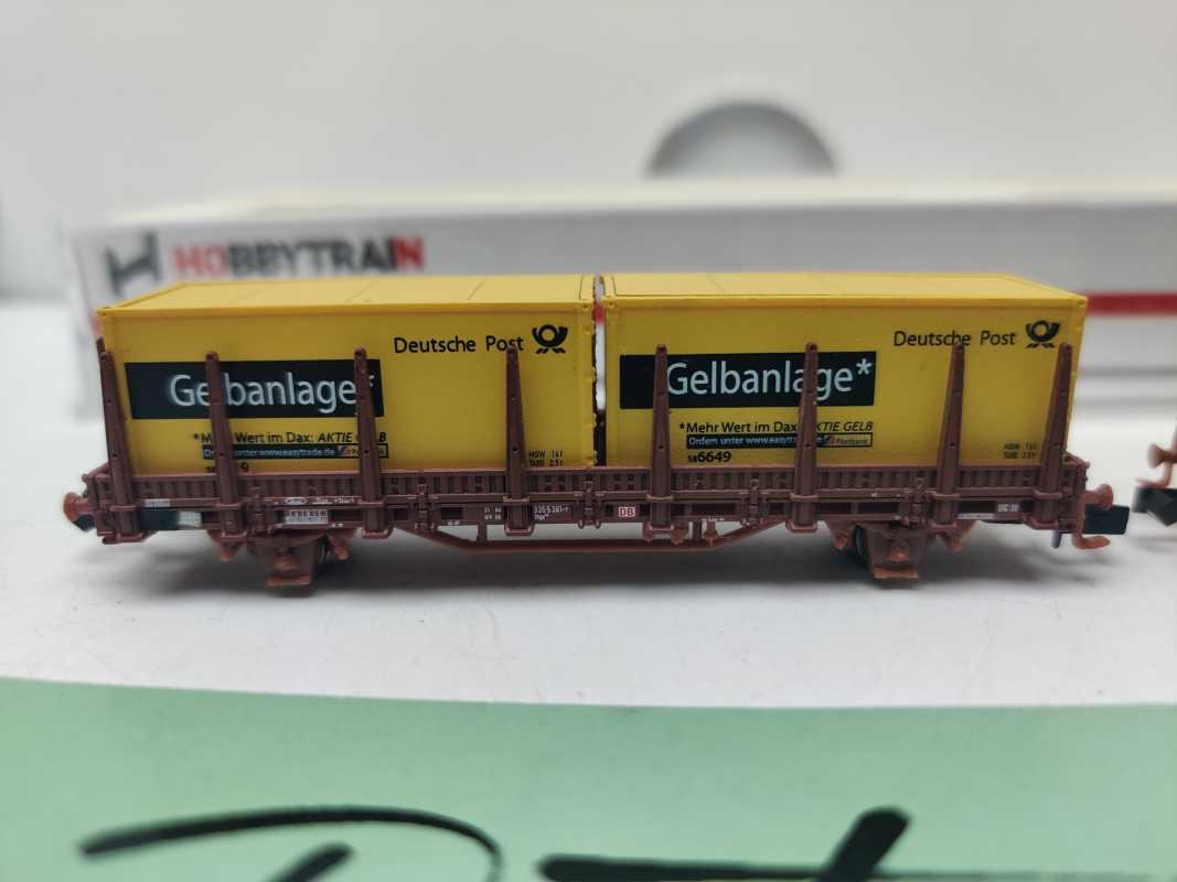 Hobbytrain N DC 497836 / 2-teiliges Güterwagen-Set /der Bauart Kbgs 442 / Post-Containern / OVP