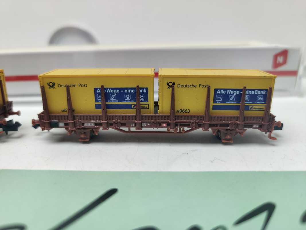 Hobbytrain N DC 497836 / 2-teiliges Güterwagen-Set /der Bauart Kbgs 442 / Post-Containern / OVP