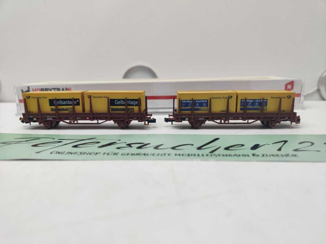 Hobbytrain N DC 497836 / 2-teiliges Güterwagen-Set /der Bauart Kbgs 442 / Post-Containern / OVP