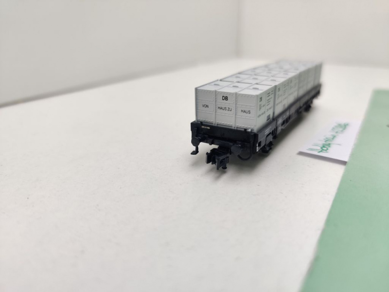 Hobbytrain N DC H23806 Niederbordwg + Behälter "Haus zu Haus" Kls443 / NEM / DB