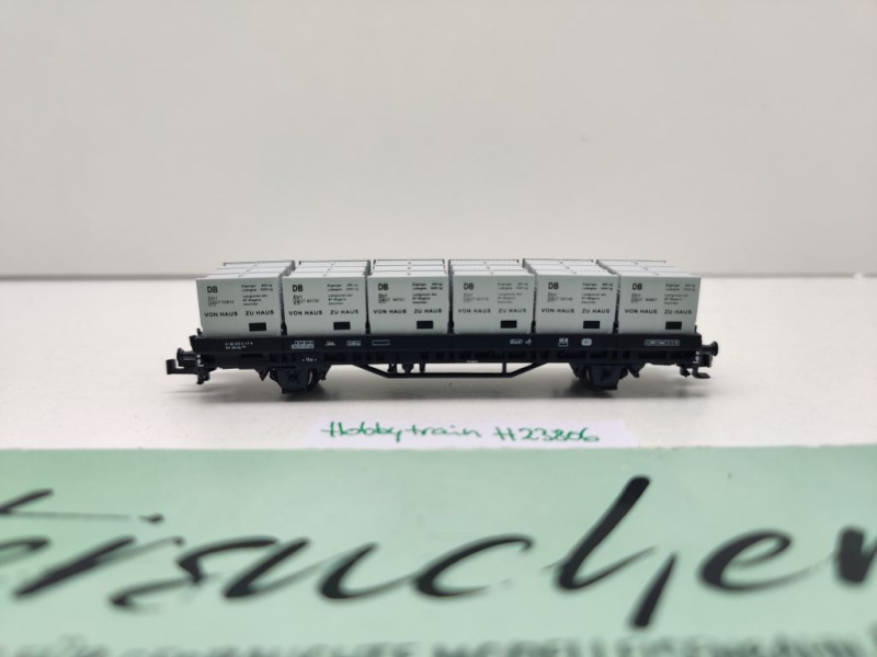 Hobbytrain N DC H23806 Niederbordwg + Behälter "Haus zu Haus" Kls443 / NEM / DB