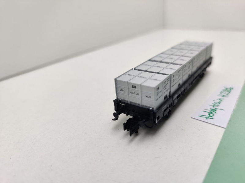 Hobbytrain N DC H23806 Niederbordwg + Behälter "Haus zu Haus" Kls443 / NEM / DB