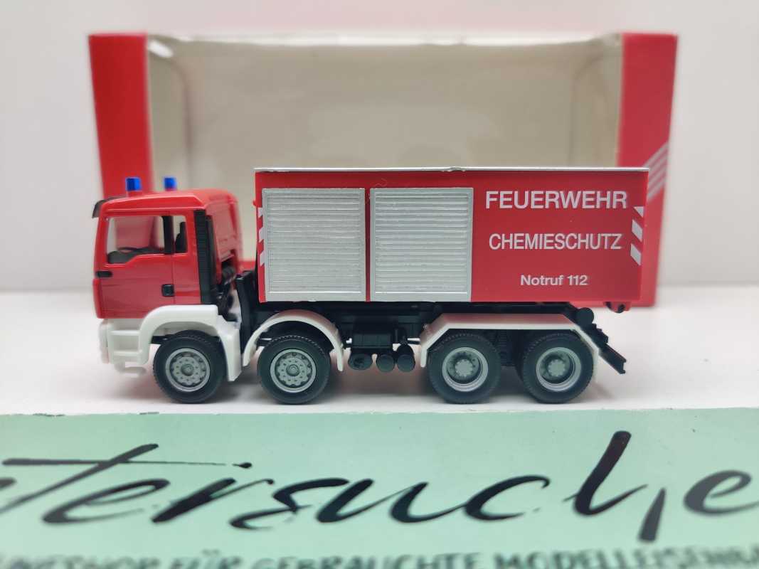Herpa H0 045445 MAN TGA M Feuerwehr Wechsellader Abrollcontainer Chemie 1:87 / OVP