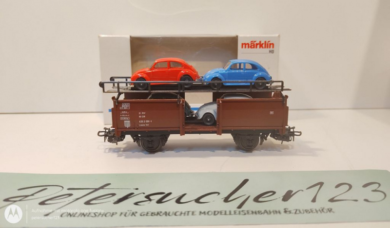 Märklin H0 AC 4613 Autotransportwagen / 4 Käfer / DB / OVP weiß
