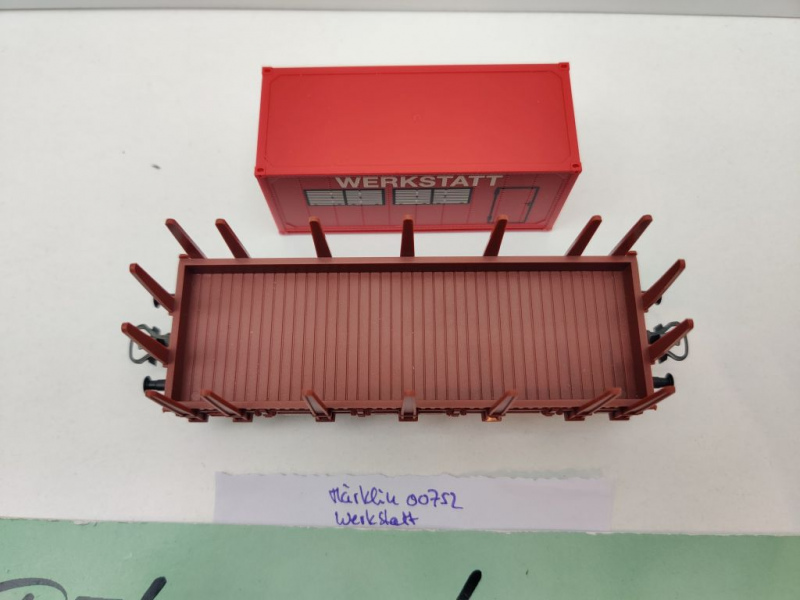 Märklin H0 AC 00752-04 Rungenwagen Container "Werkstatt" Kbs890 / Set / DB