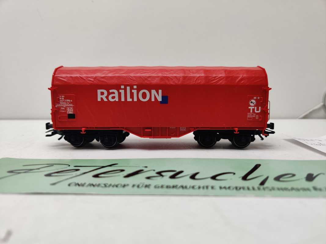 Märklin H0 AC 00757-23 / 467 2 094-8 / Shimmns-tu 718 Schiebeplanenwagen, „Railion“, DB AG / Rot