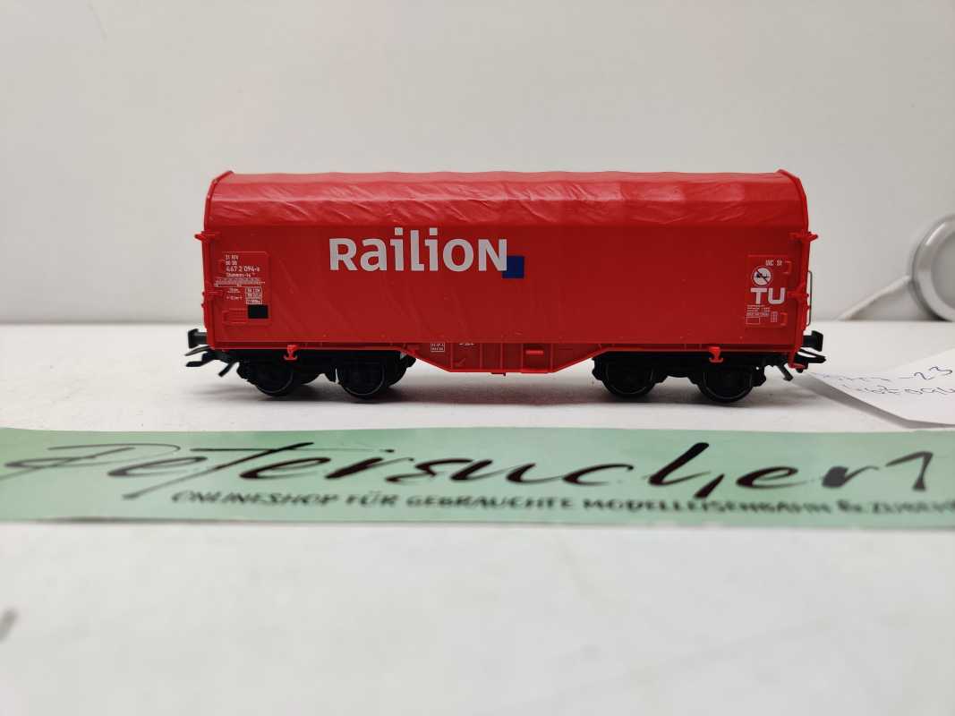 Märklin H0 AC 00757-23 / 467 2 094-8 / Shimmns-tu 718 Schiebeplanenwagen, „Railion“, DB AG / Rot