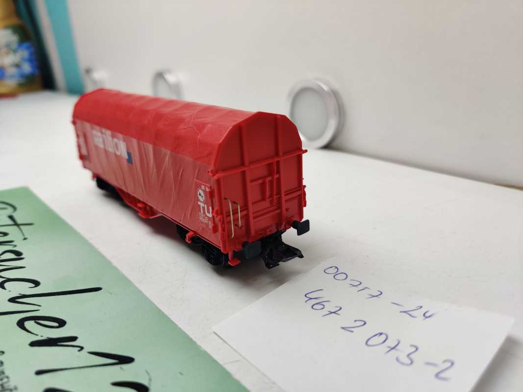 Märklin H0 AC 00757-24 / 467 2 073-2 / Schiebeplanenwagen / Bauart Shimmns-tu 718 / Railon / DB AG / Rot