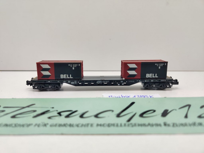 Minitrix N DC 13883 K Containertragwagen "Bell" / 2 Container / Sgjss716 / NS