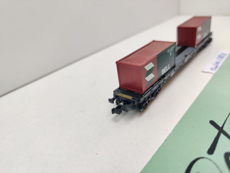 Minitrix N DC 13883 K Containertragwagen "Bell" / 2 Container / Sgjss716 / NS