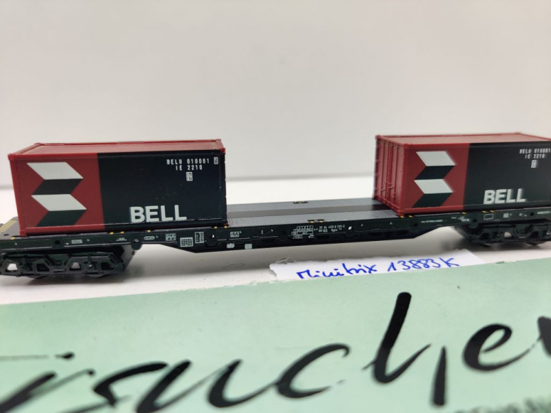 Minitrix N DC 13883 K Containertragwagen "Bell" / 2 Container / Sgjss716 / NS