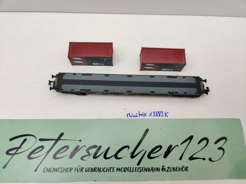 Minitrix N DC 13883 K Containertragwagen "Bell" / 2 Container / Sgjss716 / NS