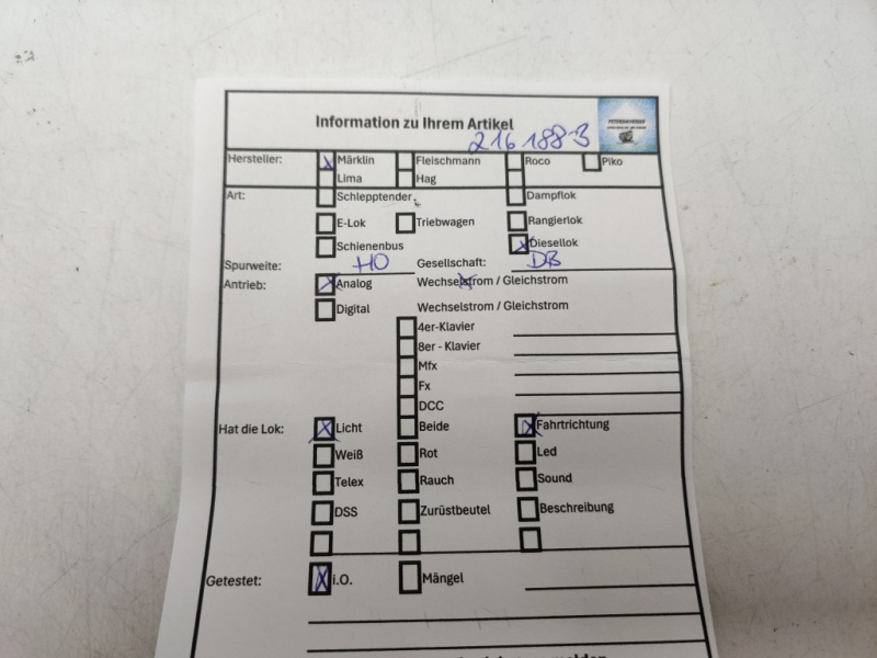 MÄRKLIN H0 AC 3374 / BR216188-3 / Diesellok / DB / Blau - Beige / Analog / Ersatz- OVP