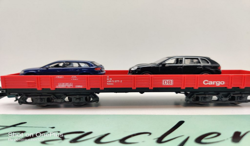 Märklin H0 AC 29231 1x Niederbord "CARGO" + 2 PKW aus Set / Relmms / DB
