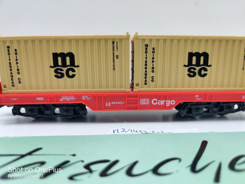 Märklin H0 AC 29453 1x Tragwagen mit 2 Container "msc" aus Set / DB