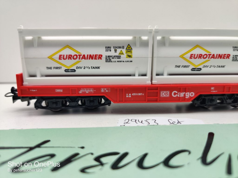 Märklin H0 AC 29453 1x Tragwagen mit 2 Container "eurotainer" aus Set / DB