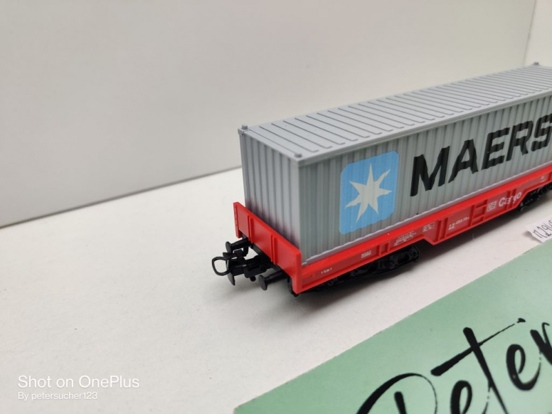 Märklin H0 AC 29453 1x Tragwagen mit Container "Maersk" aus Set / DB