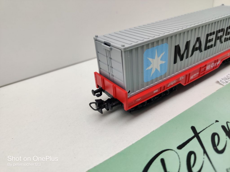 Märklin H0 AC 29453 1x Tragwagen mit Container "Maersk" aus Set / DB