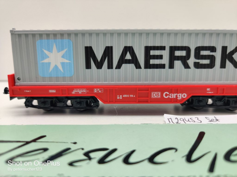 Märklin H0 AC 29453 1x Tragwagen mit Container "Maersk" aus Set / DB