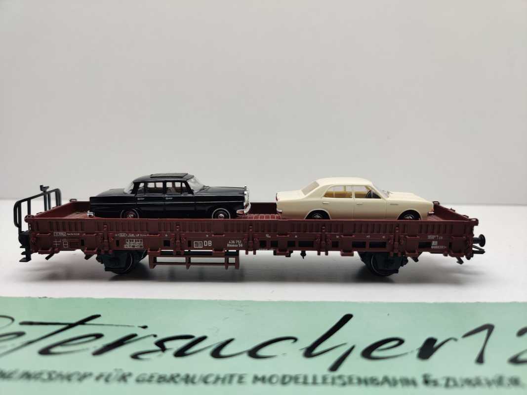 Märklin H0 AC 29820-08 Rungenwagen Rlmmso56 aus Set / 2 PKW / NEM / DB