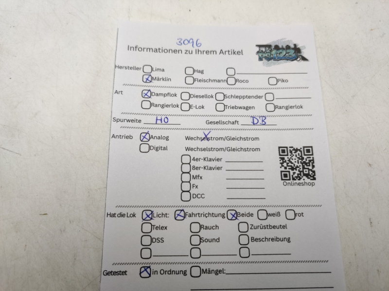 Märklin H0 AC  3096 / BR86 578 Dampflok / DB / Analog / Schwarz / Blaue - OVP