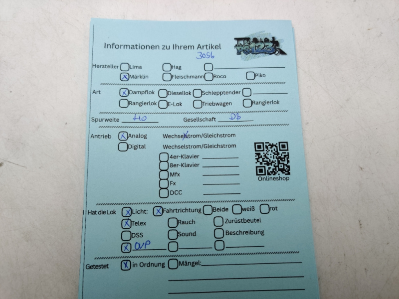 Märklin H0 AC 3096 / BR86 Dampflok  / Analog / DB / OVP