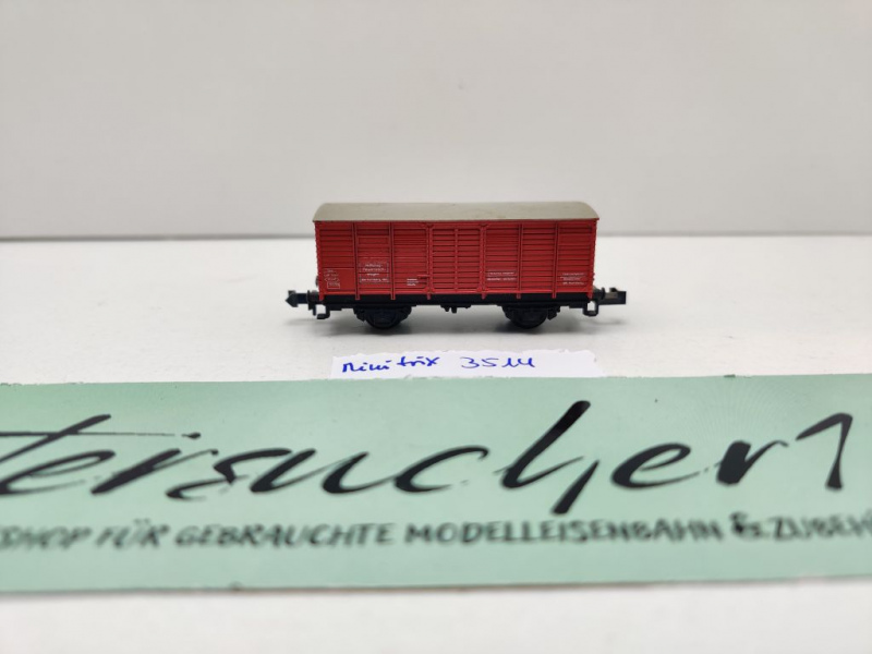 Minitrix N DC 3514 ged. Güterwagen "Hilfszug Feuerlöschwagen"  / rot / G10 / DB