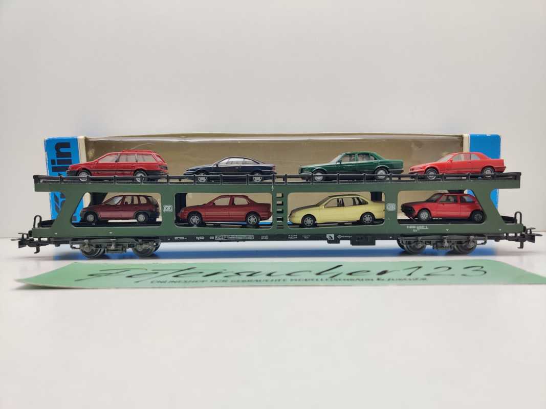 Märklin H0 AC 4074 Autotransportwagen DDm915 / 8 Fahrzeuge / DB / OVP blau