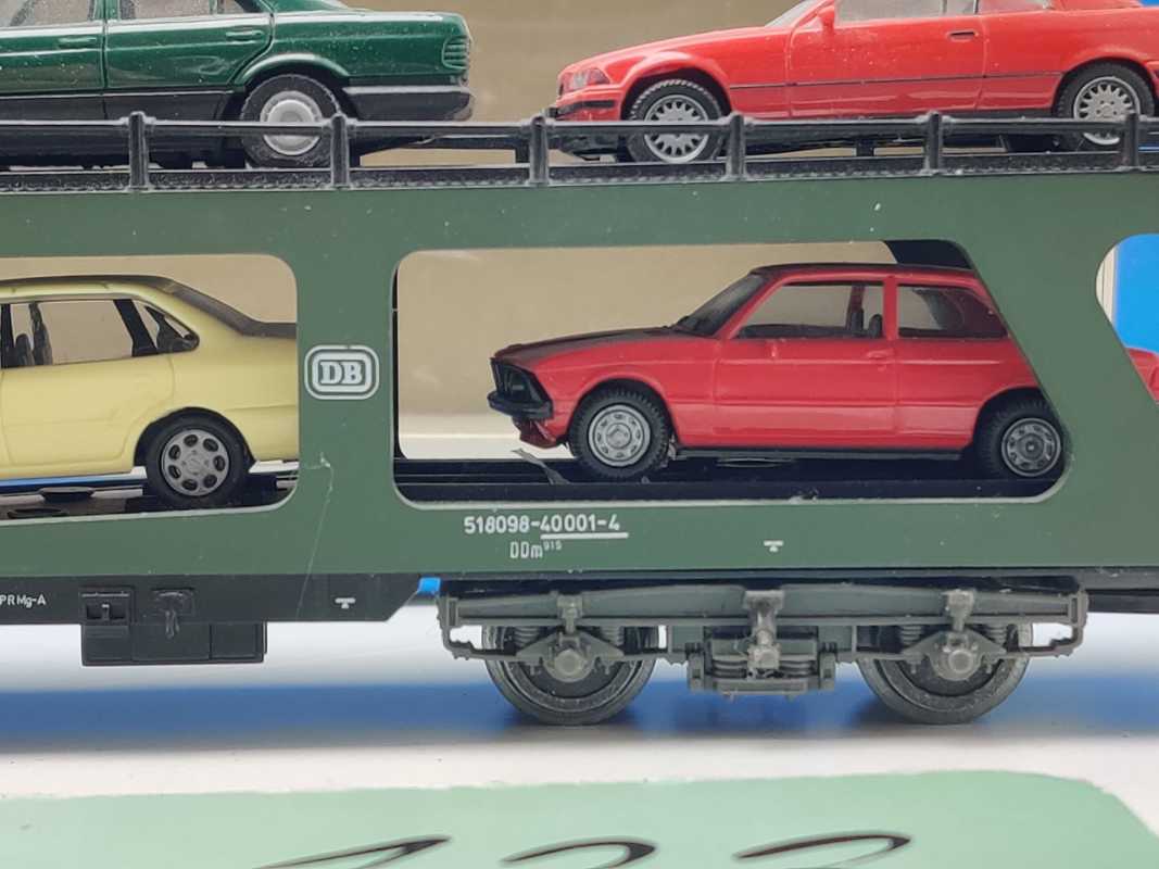 Märklin H0 AC 4074 Autotransportwagen DDm915 / 8 Fahrzeuge / DB / OVP blau