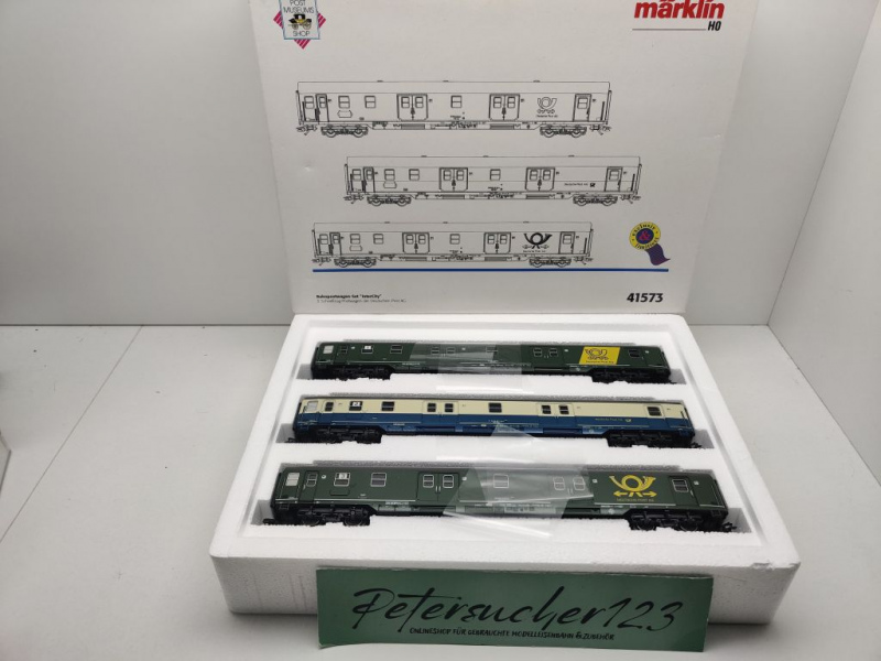 Märklin H0 AC 41573 Bahnpostwagen-Set "Intercity" Post mrz / NEM / DPAG / OVP weiß