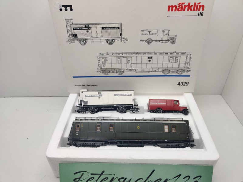 Märklin H0 AC 4329 Wagen-Set "Reichspost" & Fahrzeug / NEM / DRG / OVP weiß