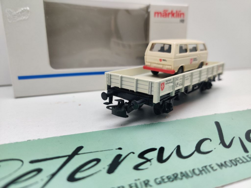 Märklin H0 AC 4423-34 Niederbordwagen "Malteser" & VW Bus / NEM / DB / OVP weiß