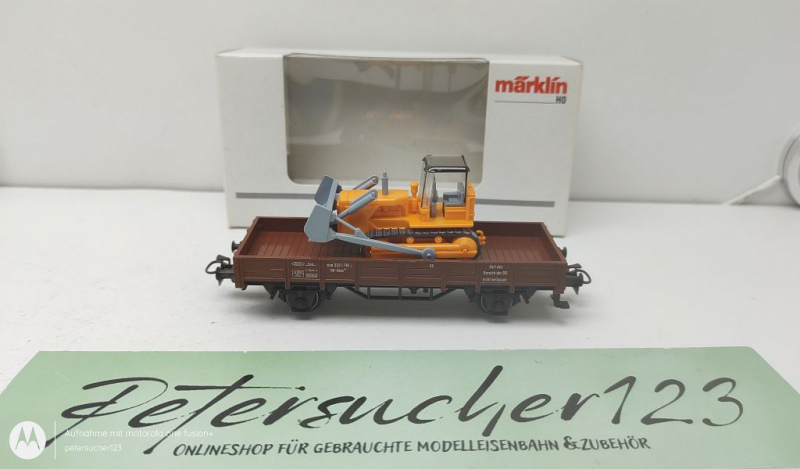 Märklin H0 AC 4424 Niederbordwagen mit Planierraupe / Kklm 505 / DB / OVP weiß