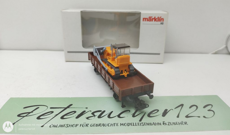 Märklin H0 AC 4424 Niederbordwagen mit Planierraupe / Kklm 505 / DB / OVP weiß