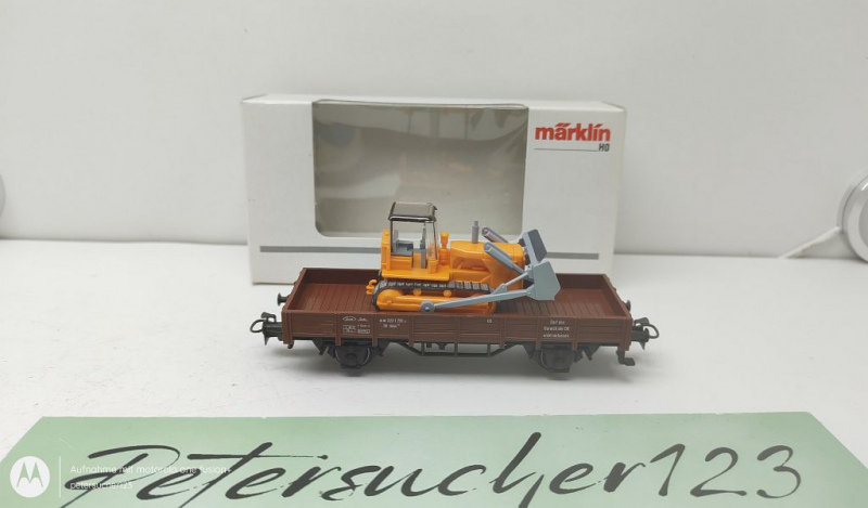 Märklin H0 AC 4424 Niederbordwagen mit Planierraupe / Kklm 505 / DB / OVP weiß