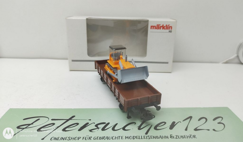 Märklin H0 AC 4424 Niederbordwagen mit Planierraupe / Kklm 505 / DB / OVP weiß