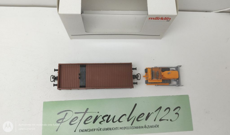 Märklin H0 AC 4424 Niederbordwagen mit Planierraupe / Kklm 505 / DB / OVP weiß