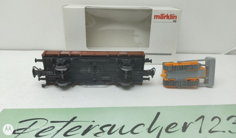 Märklin H0 AC 4424 Niederbordwagen mit Planierraupe / Kklm 505 / DB / OVP weiß