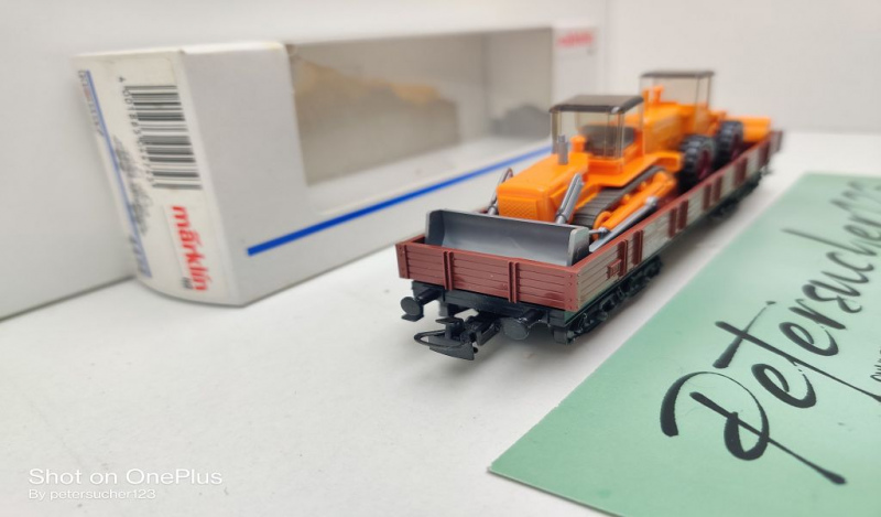 Märklin H0 AC 4474 Niederbord + Planierraupe + Schaufellader / Rlmms / DB / OVP weiß