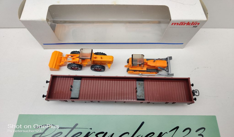 Märklin H0 AC 4474 Niederbord + Planierraupe + Schaufellader / Rlmms / DB / OVP weiß