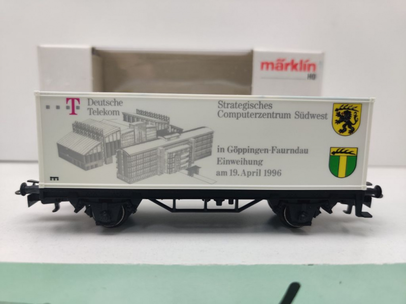Märklin H0 AC 4481 Containerwagen Telekom 1996 "Strateg.Computerz.Südwest" / OVP