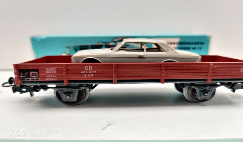 Märklin H0 AC 4504 Niederbordwagen + Ford PKW / X 05 / DB / OVP hellblau