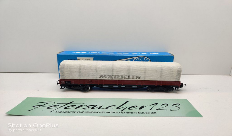 Märklin H0 AC 4517 Niederbordwagen m Plane "Märklin" / OOt / DB / OVP blau