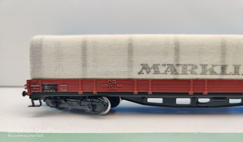 Märklin H0 AC 4517 Niederbordwagen m Plane "Märklin" / OOt / DB / OVP blau