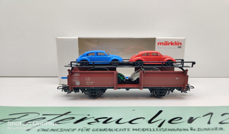 Märklin H0 AC 4613 Autotransportwagen / 4 Käfer / Laaes 541 / DB / OVP weiß